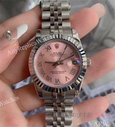 Copy Rolex Datejust Pink Roman Face 31mm Jubilee Automatic Watch